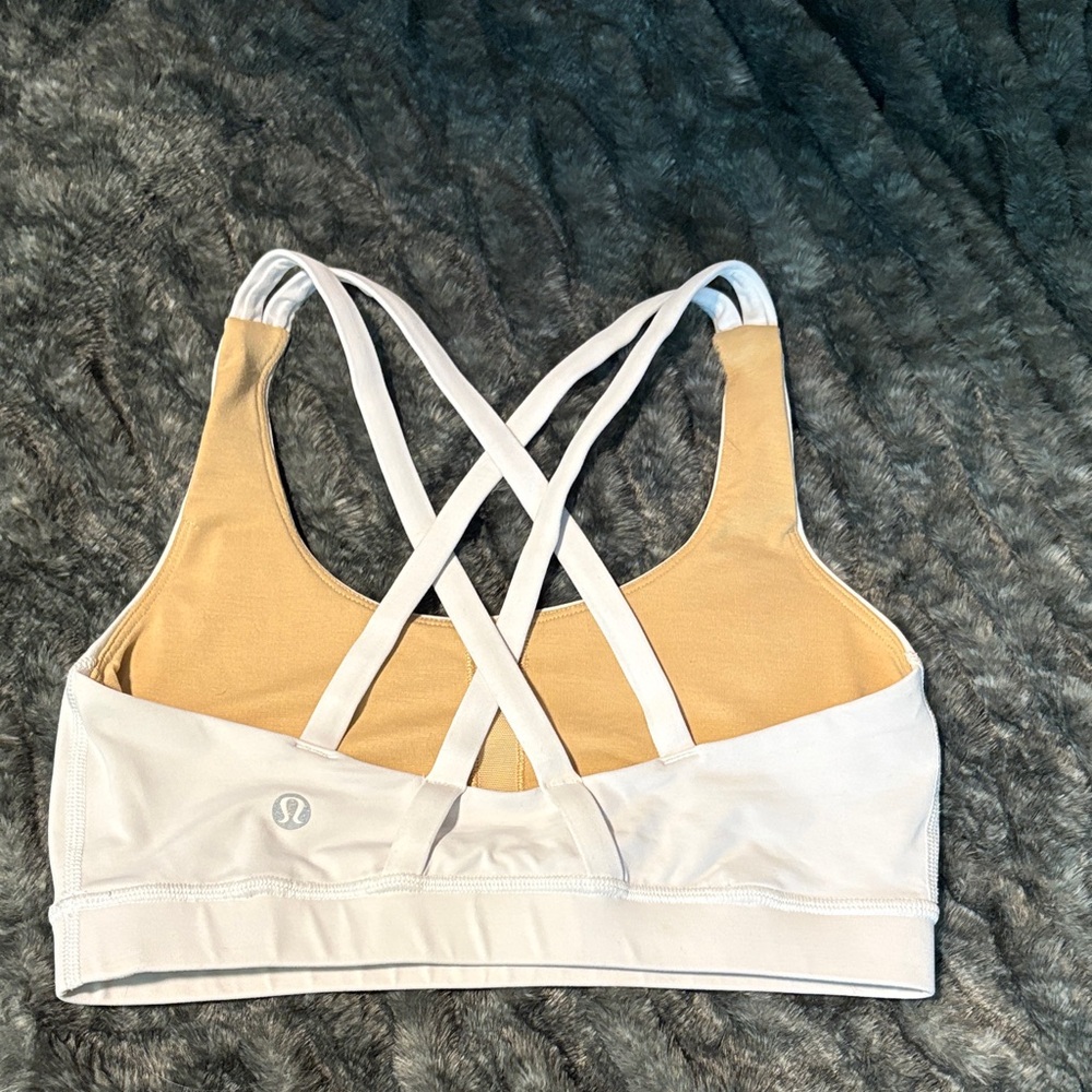 lululemon athletica White Sports Bra with Tan Inner Lining and Crisscross Straps